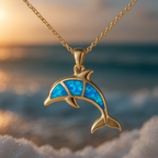 Gold-Tone Dolphin Necklace with Blue Opal-Look Inlay