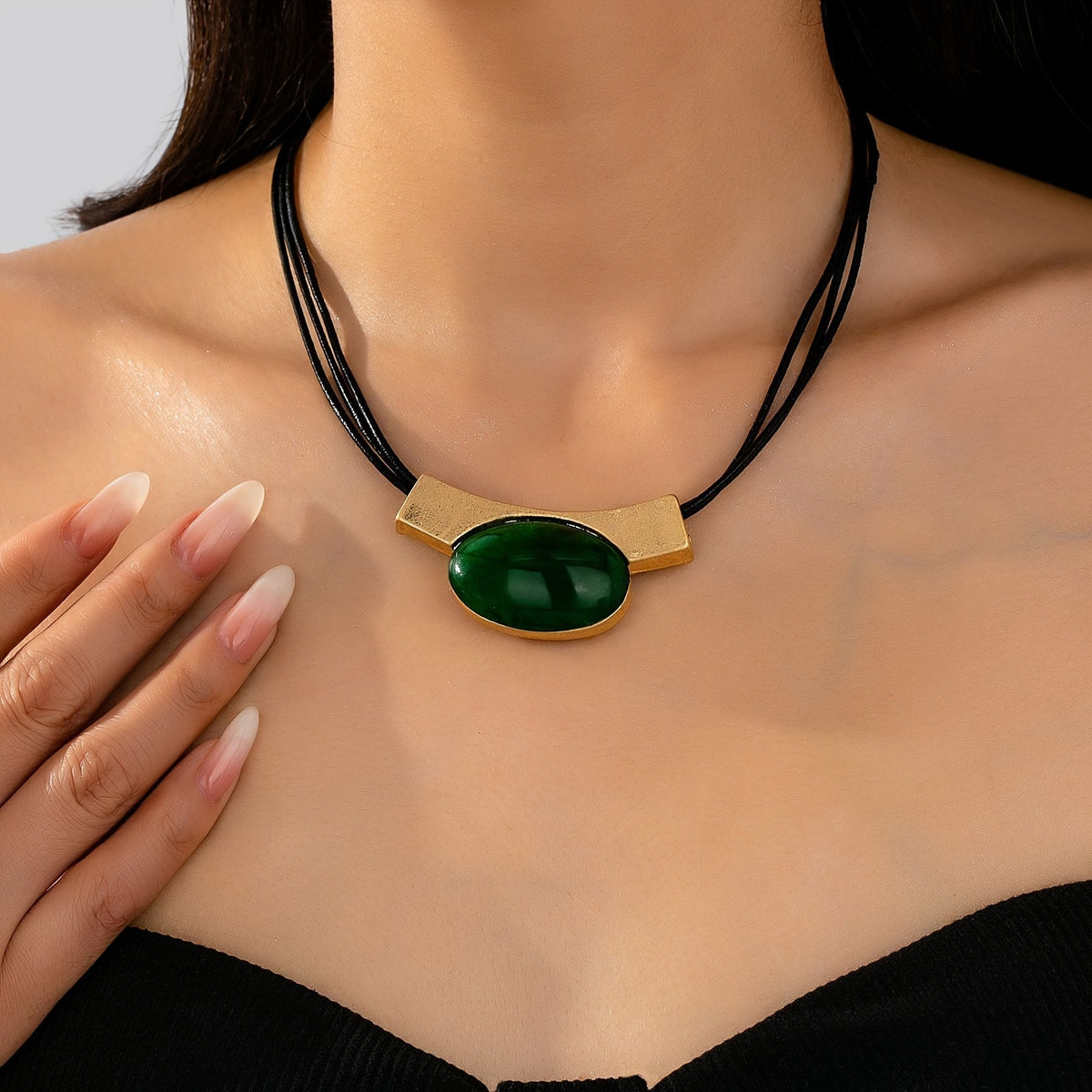 Bohemian Gemstone-Look Gold-Plated Necklace