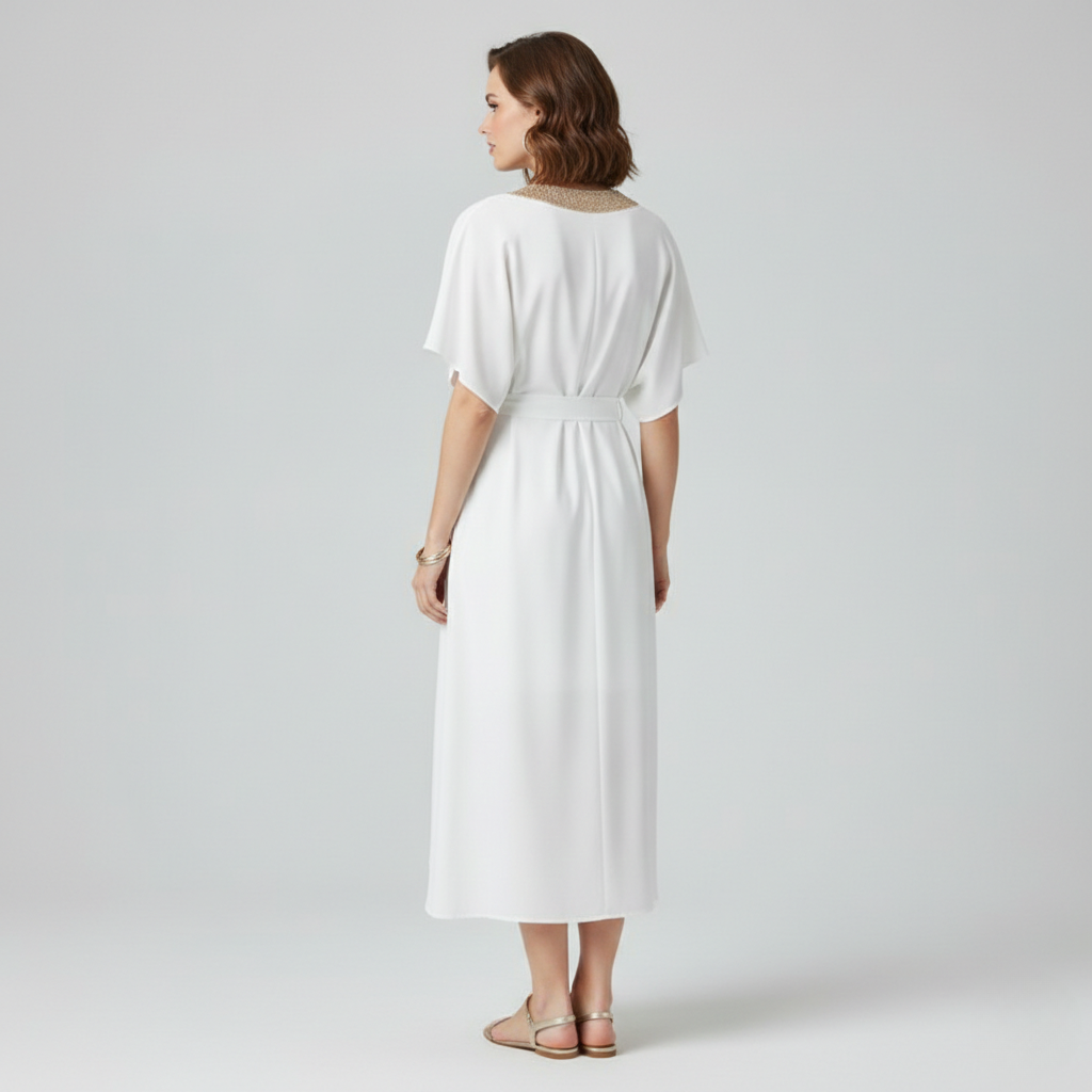 Embellished V-Neck Butterfly Sleeve Maxi Dress
