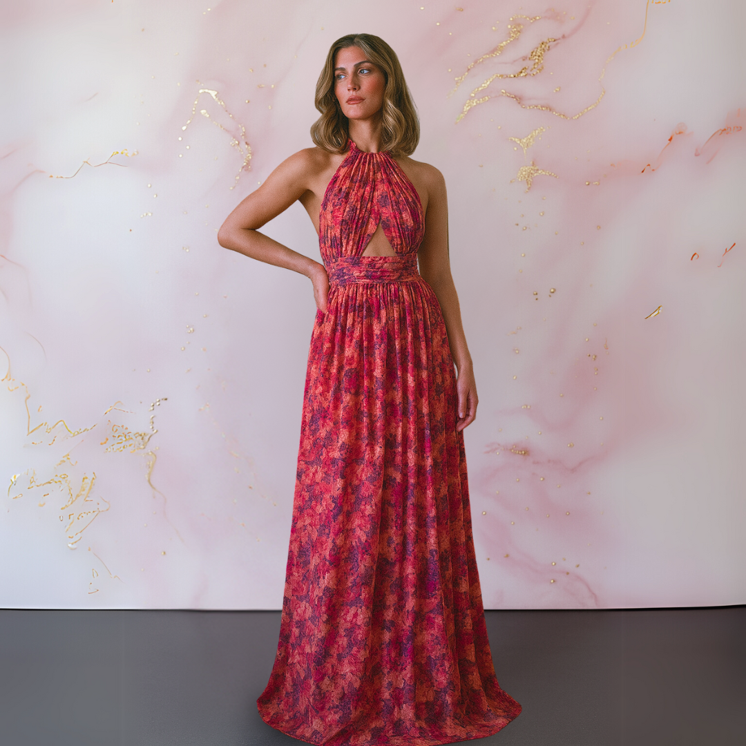 Sleeveless Halter Backless Front-Slit Maxi Dress