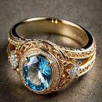 Gold-Plated Blue Zirconia Crystal Ring
