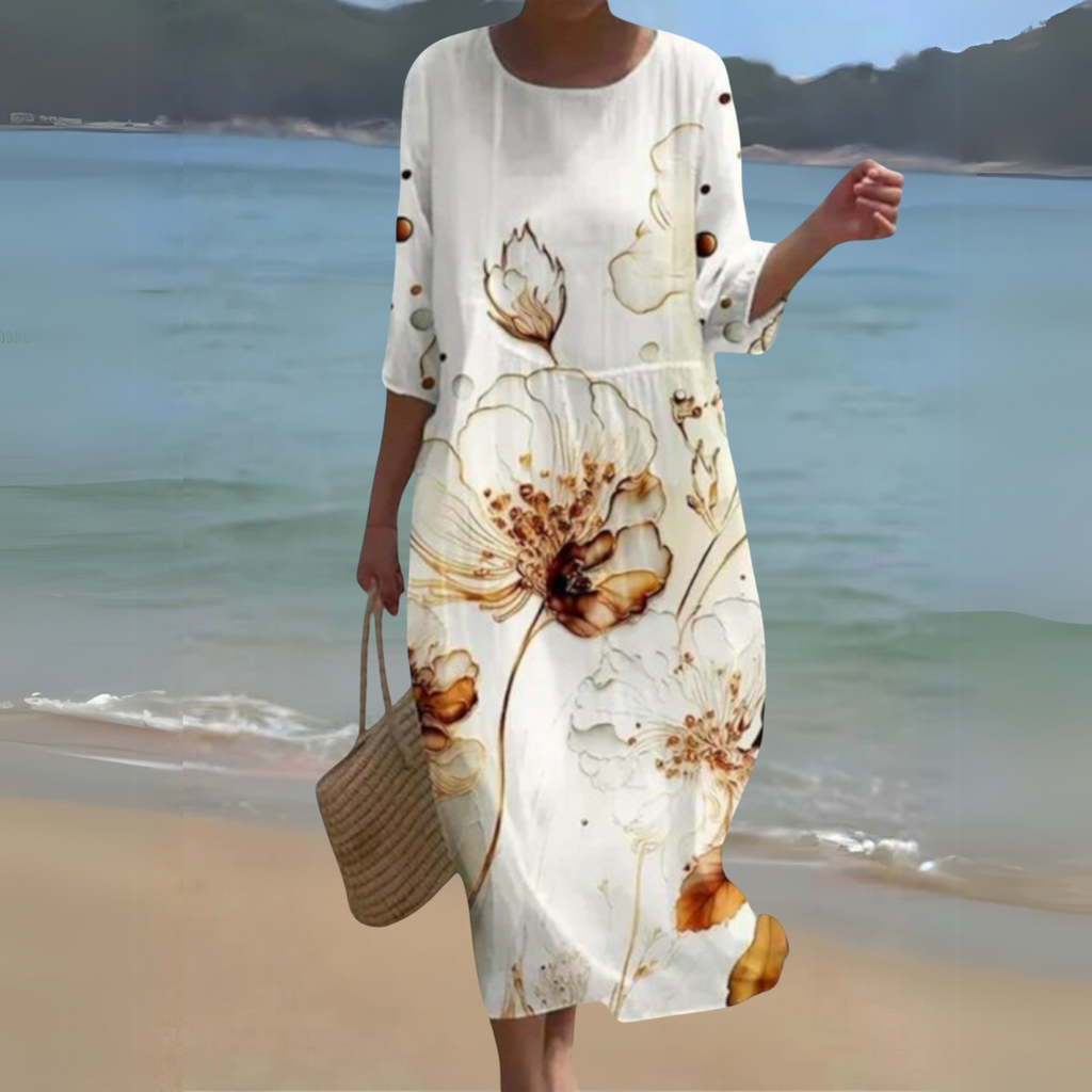 Round Neck Long Sleeve Kaftan Maxi Dress