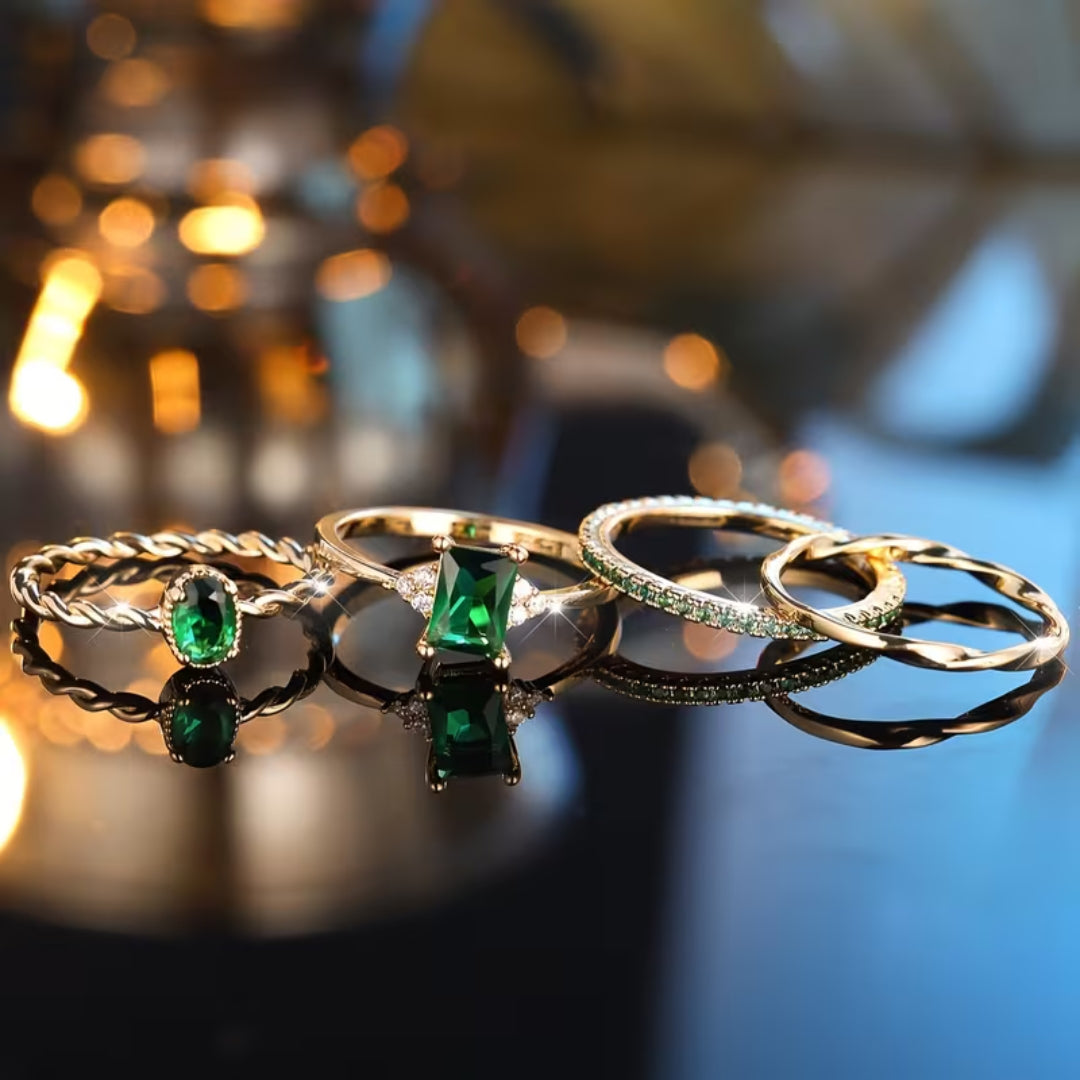 Stapelbare trioring met smaragdlook