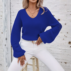 Slim Fit V Neck Knit Jumper with Long Sleeves for Layering