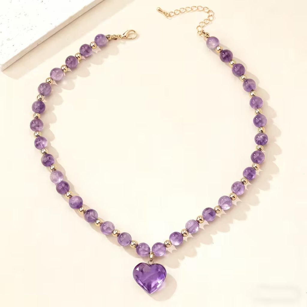Amethyst Heart Beaded Necklace