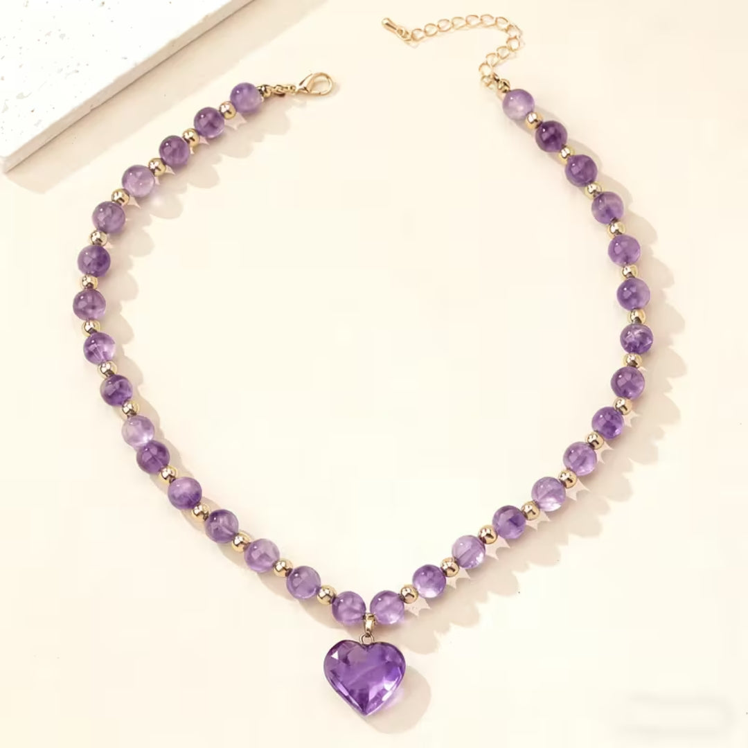 Amethyst Heart Beaded Necklace