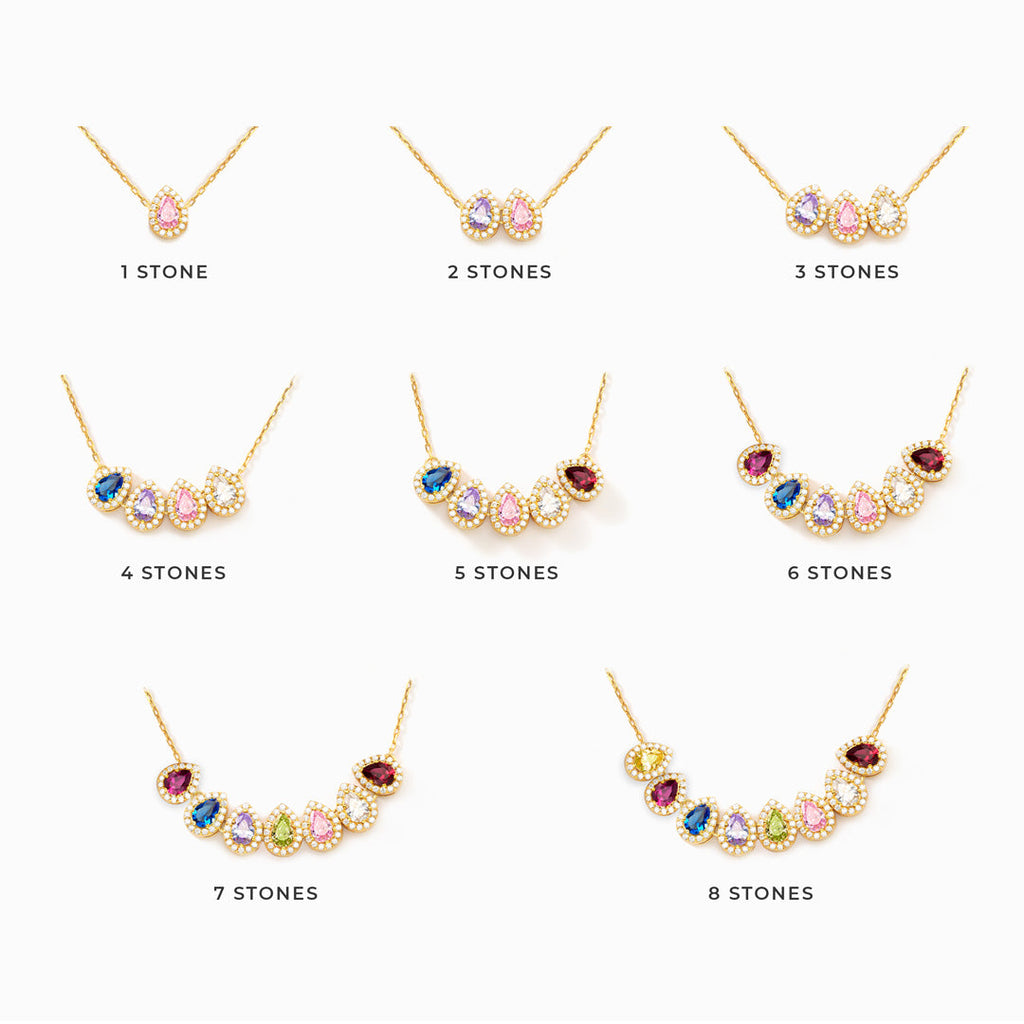 Druppelketting met geboortestenen van het gezin
