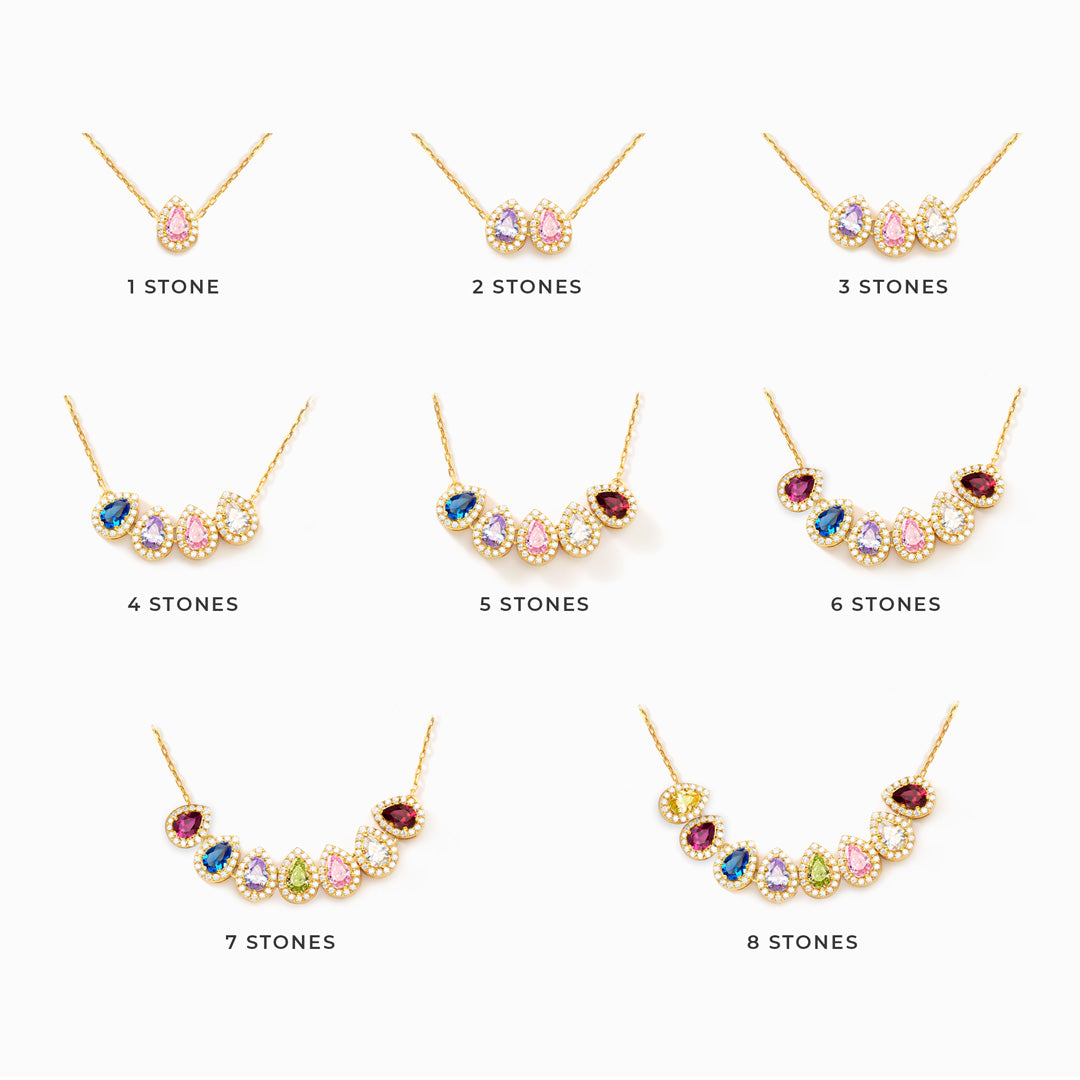 Druppelketting met geboortestenen van het gezin