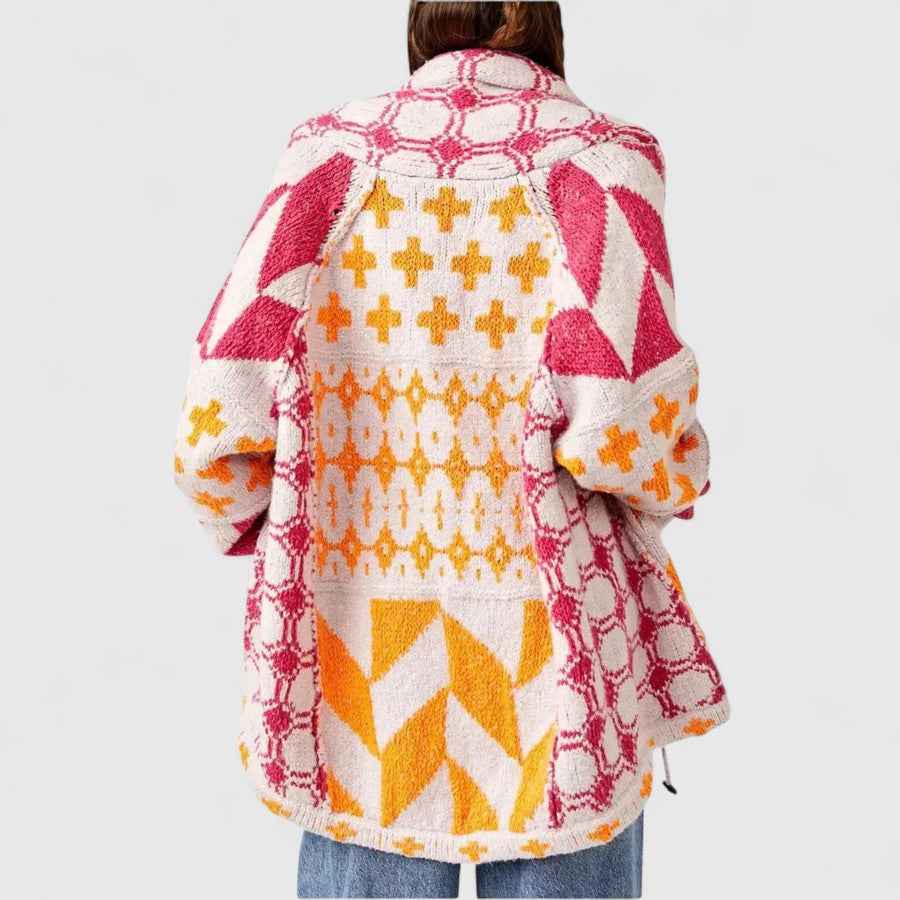 Oversized Long-Sleeve Cardigan with a Collar and Buttons