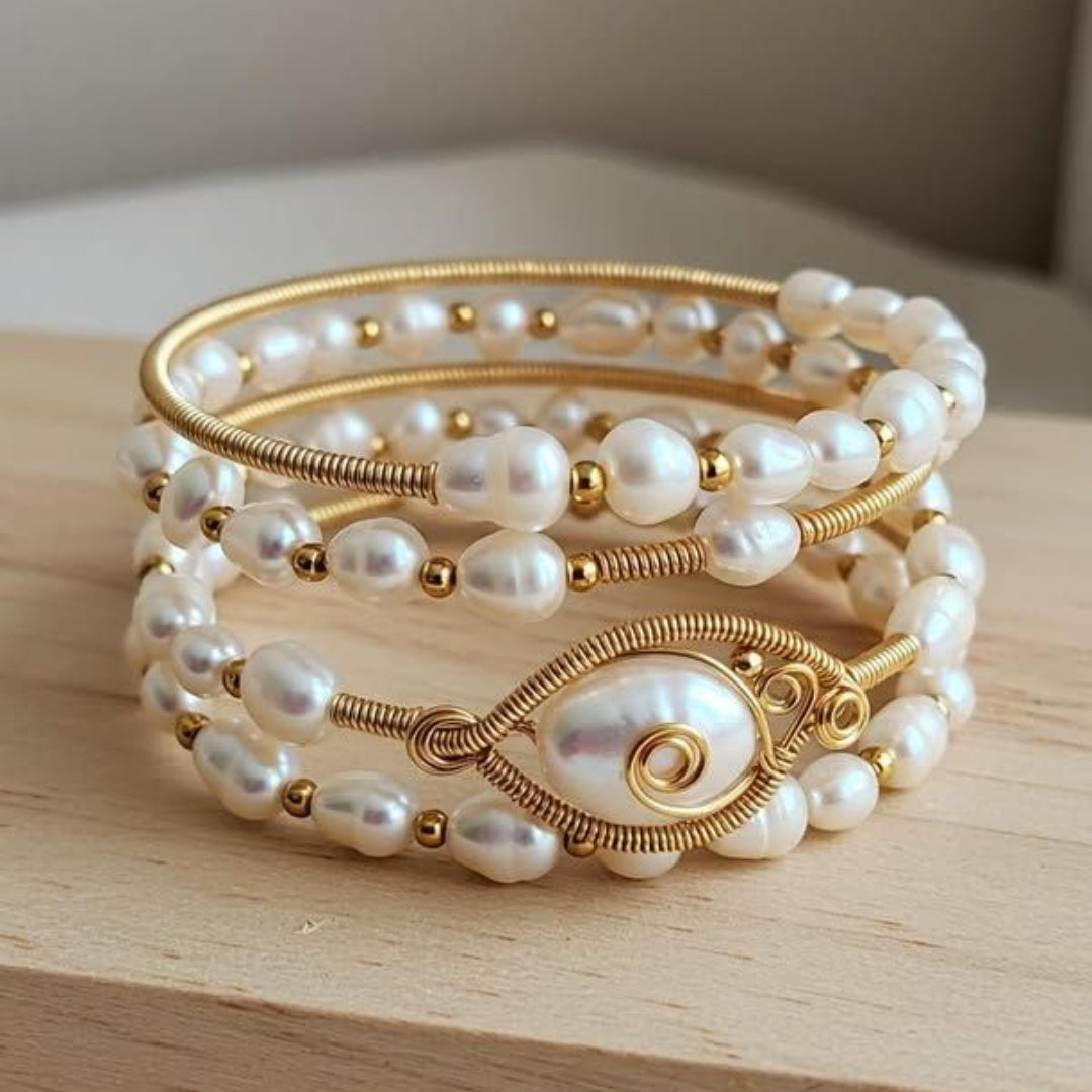 Boho Pearl Wire-Wrap Bracelet