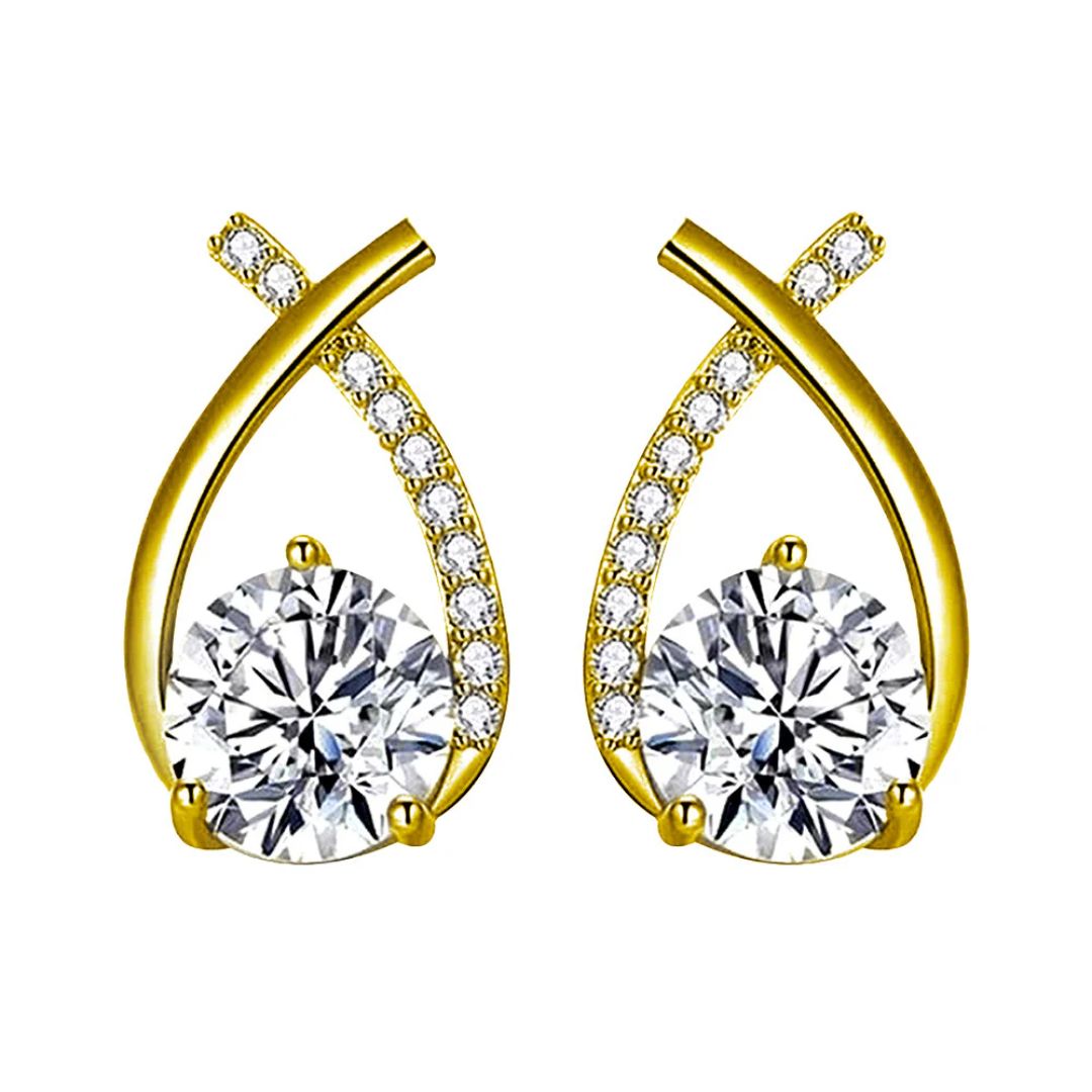 Zirconia Gold-Tone Cross Earrings