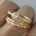 Double-Row Gold-Tone Ring with Crystal Leaf Detail