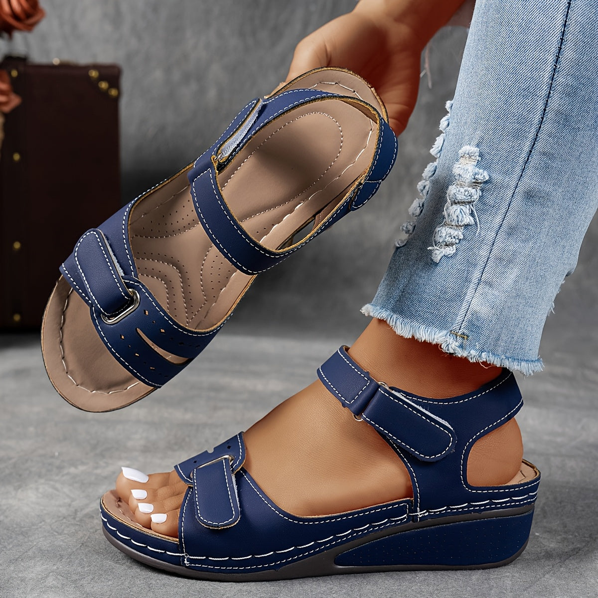 Women's Adjustable Wedge Sandals with Open Toe