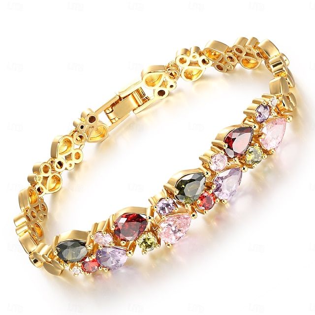 Multicolour Crystal Link Bracelet in Gold Tone