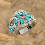 Vintage-Style Boho Turquoise Flowers and Vines Ring