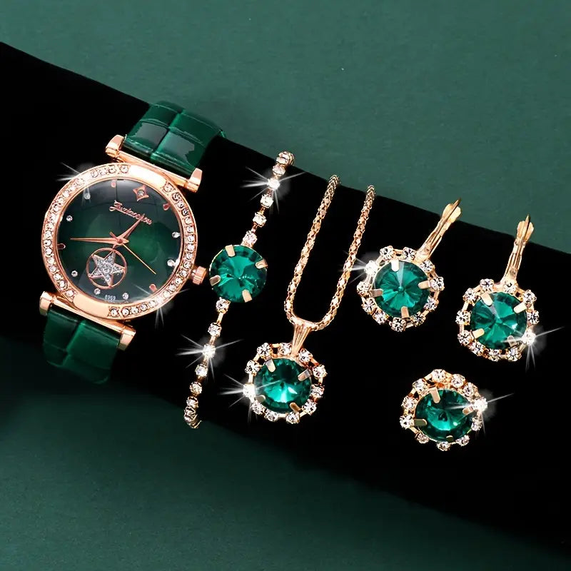 Green Stone Jewellery Gift Set with Watch