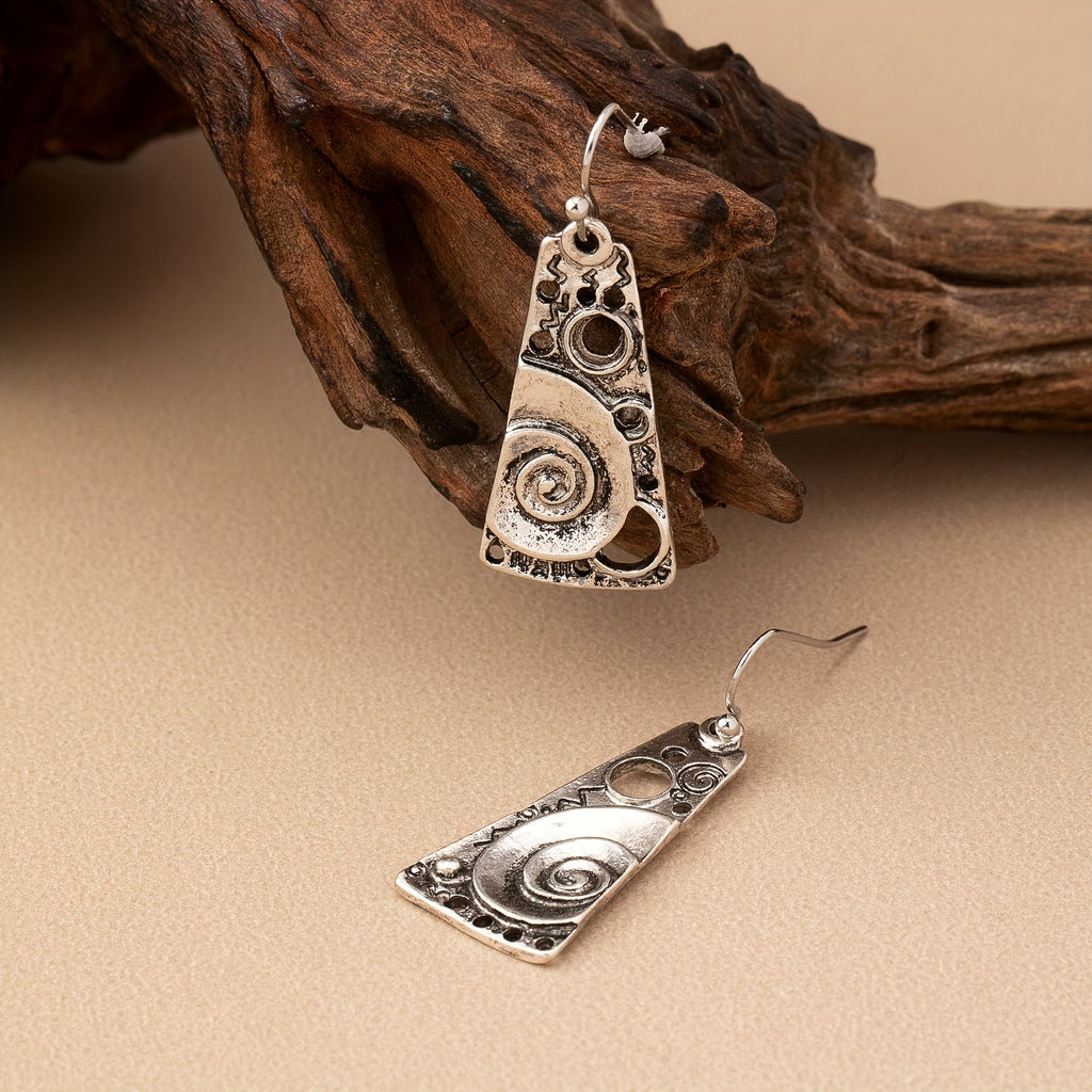 Bohemian Spiral Engraved Ethnic Drop Earrings