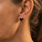 Boho Black Enamel Heart Stud Earrings