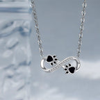 Black Infinity Paw Print Necklace with Zirconia