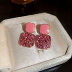 Square Glass Pendant Earrings in Many Colours