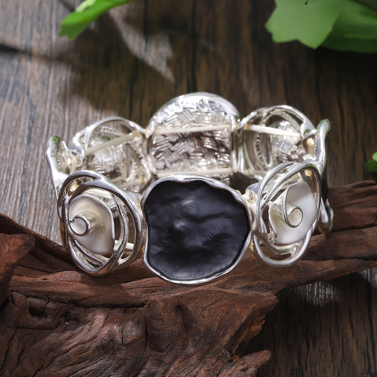 Bohemian Round Flower Geometric Stretch Cuff Bracelet