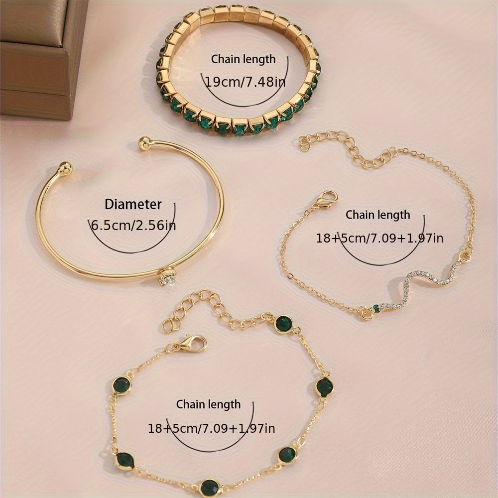 Four-Piece Green Rhinestone Jewellery Set