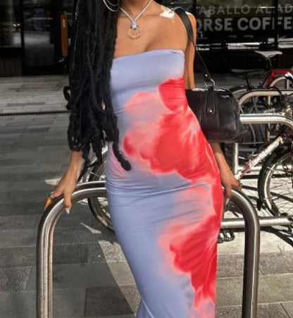 Floral Print Strapless Tube Dress