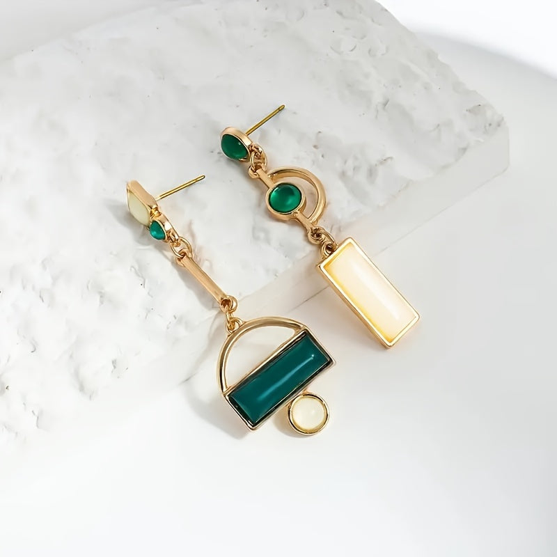 Bohemian Green and Ivory Gold-Plated Statement Earrings