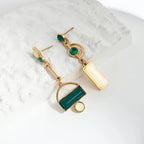 Bohemian Green and Ivory Gold-Plated Statement Earrings