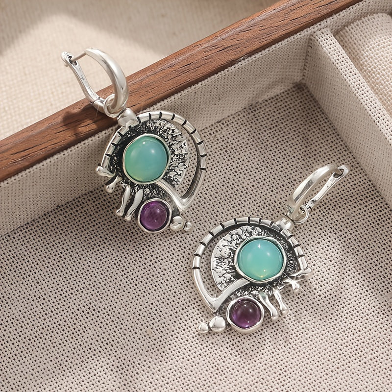 Bohemian Green Zirconia Silver-Plated Drop Earrings