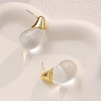 Clear Glass Teardrop Earrings with Gold-Tone Caps