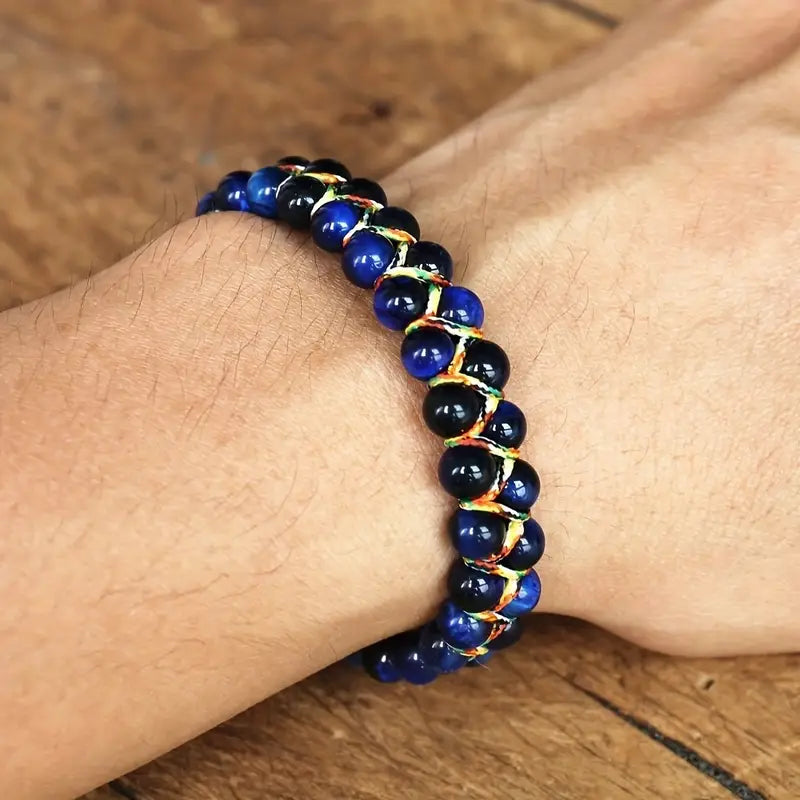 Lapis Lazuli and Gold-Tone Bead Bracelet