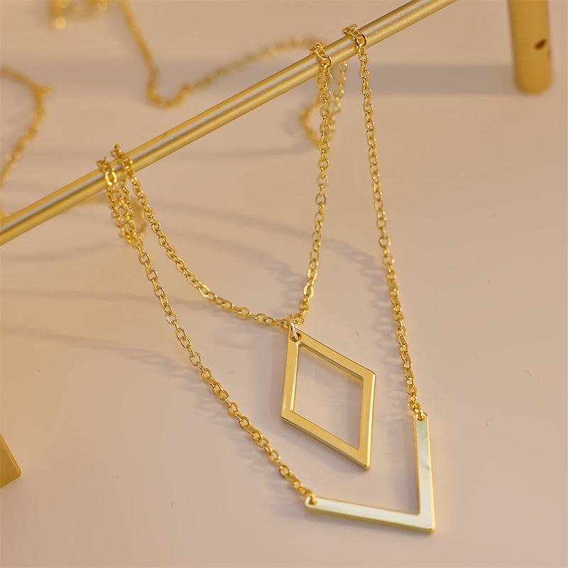 Retro geometrische goudkleurige ketting met V-hanger