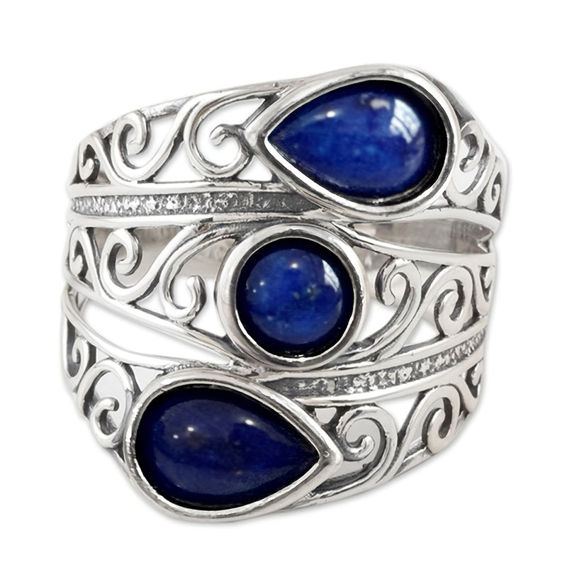 Vintage-Style Lapis Blue Zirconia Multi-Stone Wide Ring