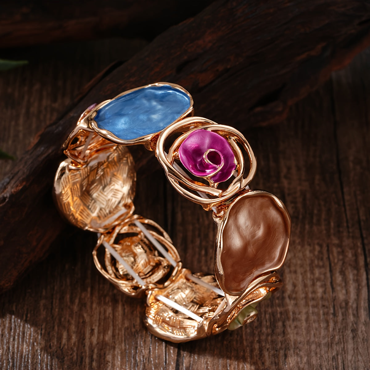 Bohemian Round Flower Geometric Stretch Cuff Bracelet