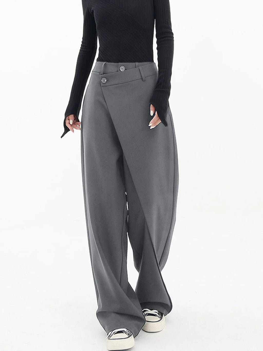 Asymmetric Wrap Wide-Leg Trousers