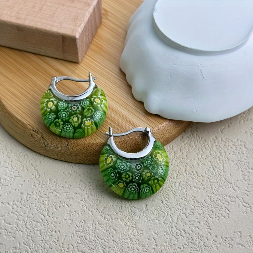 Millefiori Glass Half-Hoop Earrings