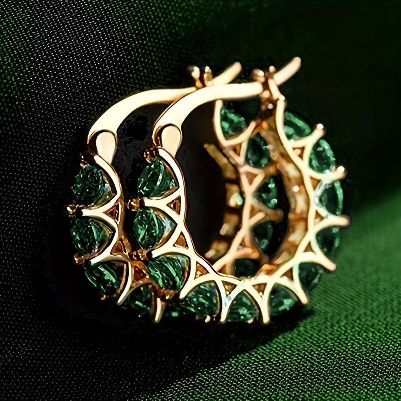 Zirconia Inlaid Circular Hoop Earrings