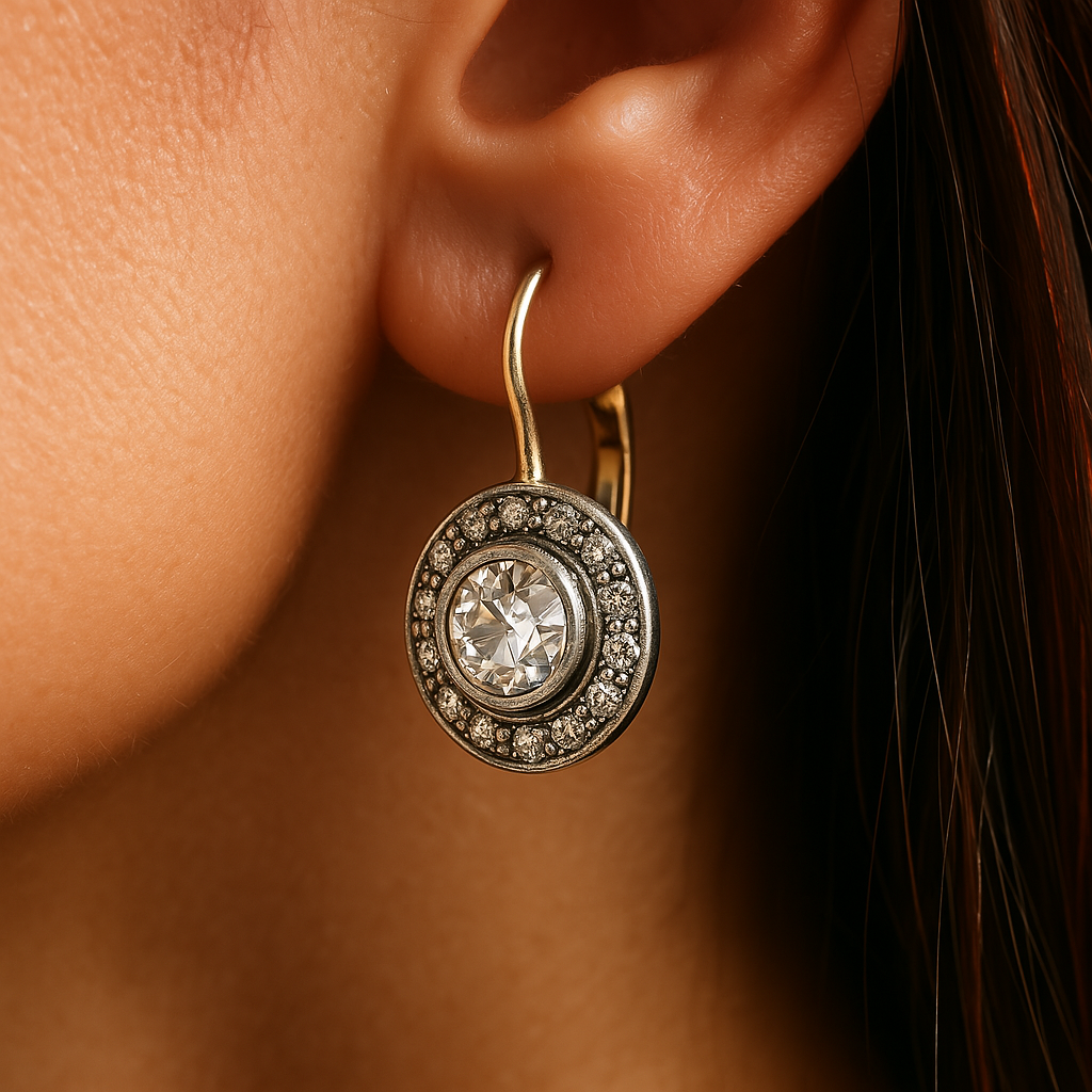 Zilverkleurige oorbellen met zirkonia in vintagestijl