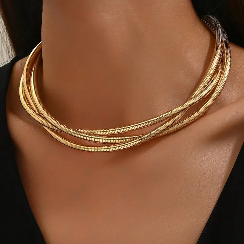 Vintage-Style Thick Gold-Tone Layered Necklace
