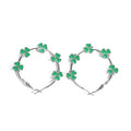 Vintage Bohemian Silver-Plated Green Floral Hoop Earrings