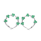 Vintage Bohemian Silver-Plated Green Floral Hoop Earrings