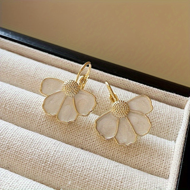 Four-Petal Flower Enamel Drop Earrings