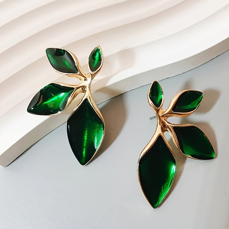 Vintage-Style Leaf Statement Earrings with Gold-Tone Finish