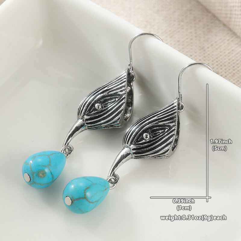 Vintage Silver-Tone Irregular Turquoise Drop Earrings