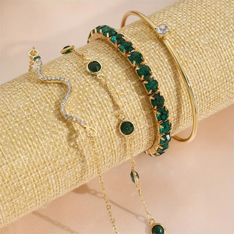 Armbandenset met groene edelsteenlook