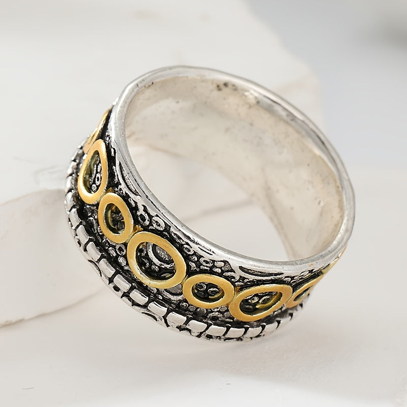 Retro ring met meerdere cirkels in koper- en zilverkleur