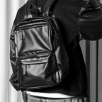 Men's Water-Repellent Black PU Backpack for Commuting
