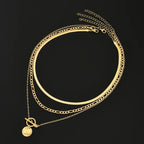 Textured Coin Layered Necklace in Gold Tone