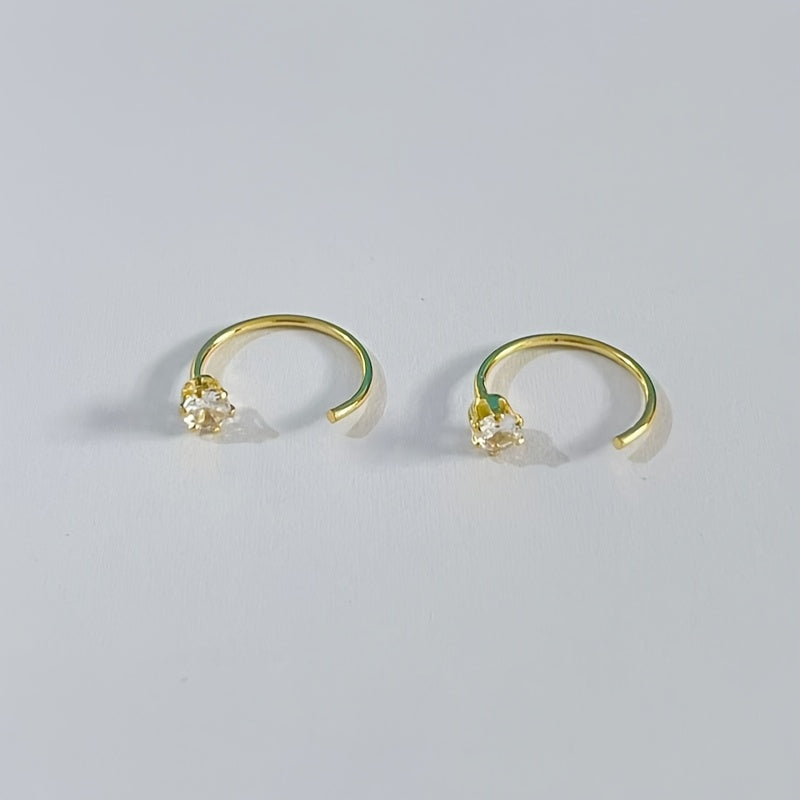C-Shaped Inlaid Zirconia Minimalist Earrings